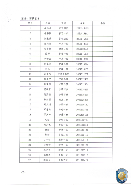 关于健康护理学院公开遴选2022级班主任助理面试的通知